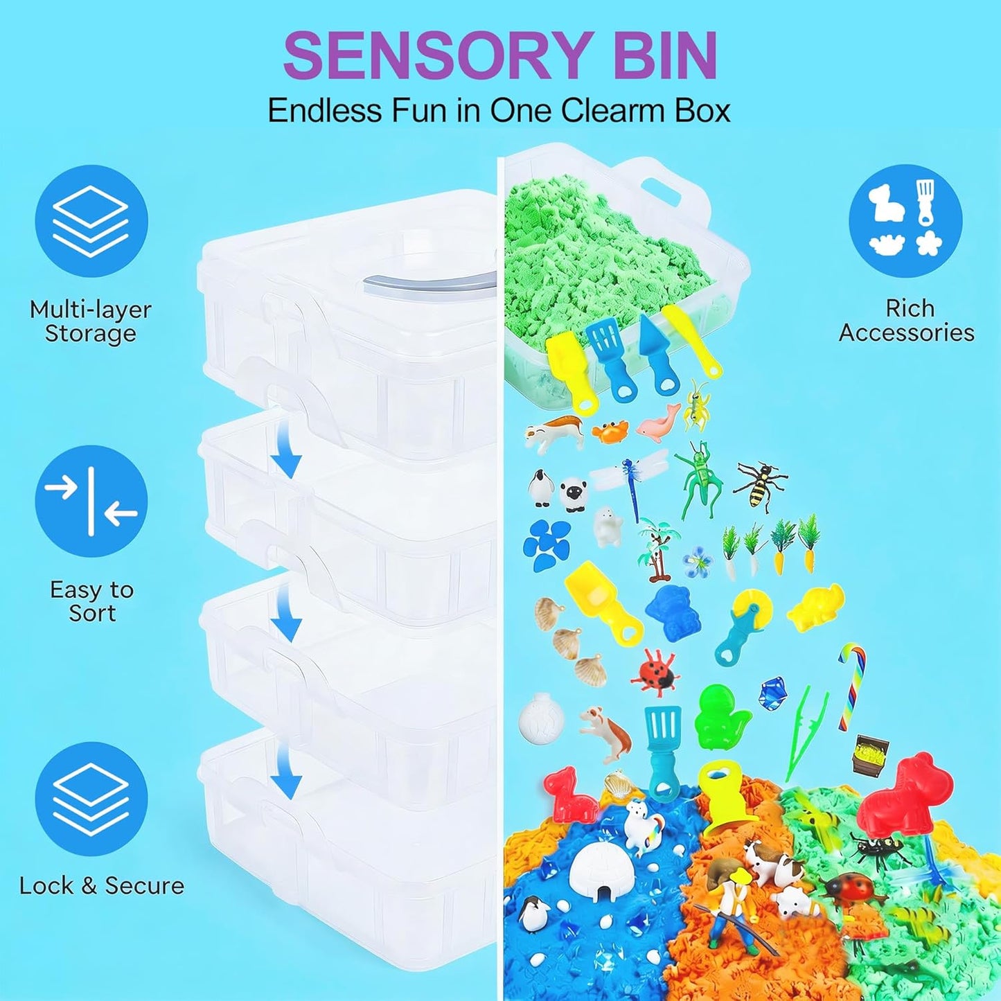 Dino & Ocean Sensory Bin, Dino & Ocean Sensory Toys with Play Sand for Toddlers Boys and Girls,Kids Toys Gift Sand Box for Age 3 4 5 6 7 8