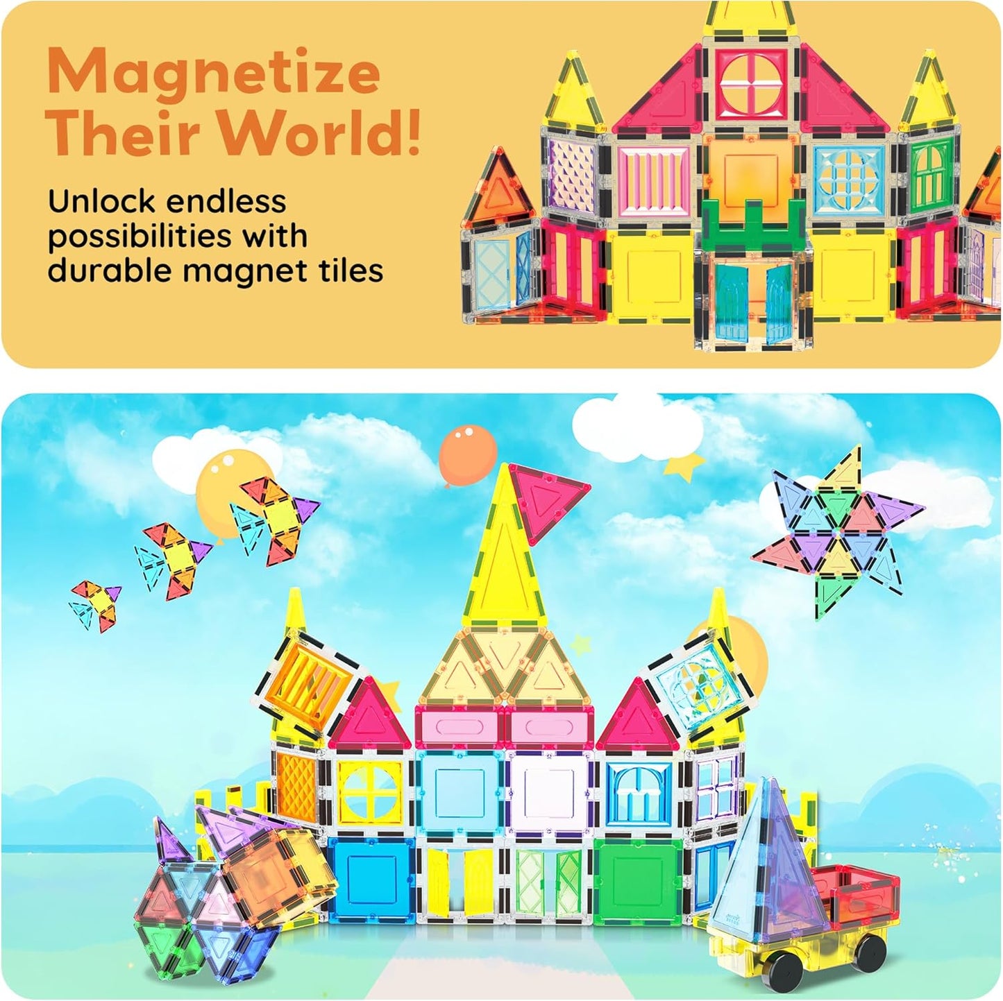 PicassoTiles 101 Piece Magnetic Tile Building Blocks Set with Durable Storage Bag STEM Educational Construction Magnet Toy Kit for Toddlers Preschool Kids Boys Girls Age 3 Plus Indoor Learning PT06