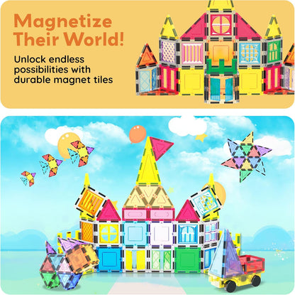 PicassoTiles 101 Piece Magnetic Tile Building Blocks Set with Durable Storage Bag STEM Educational Construction Magnet Toy Kit for Toddlers Preschool Kids Boys Girls Age 3 Plus Indoor Learning PT06