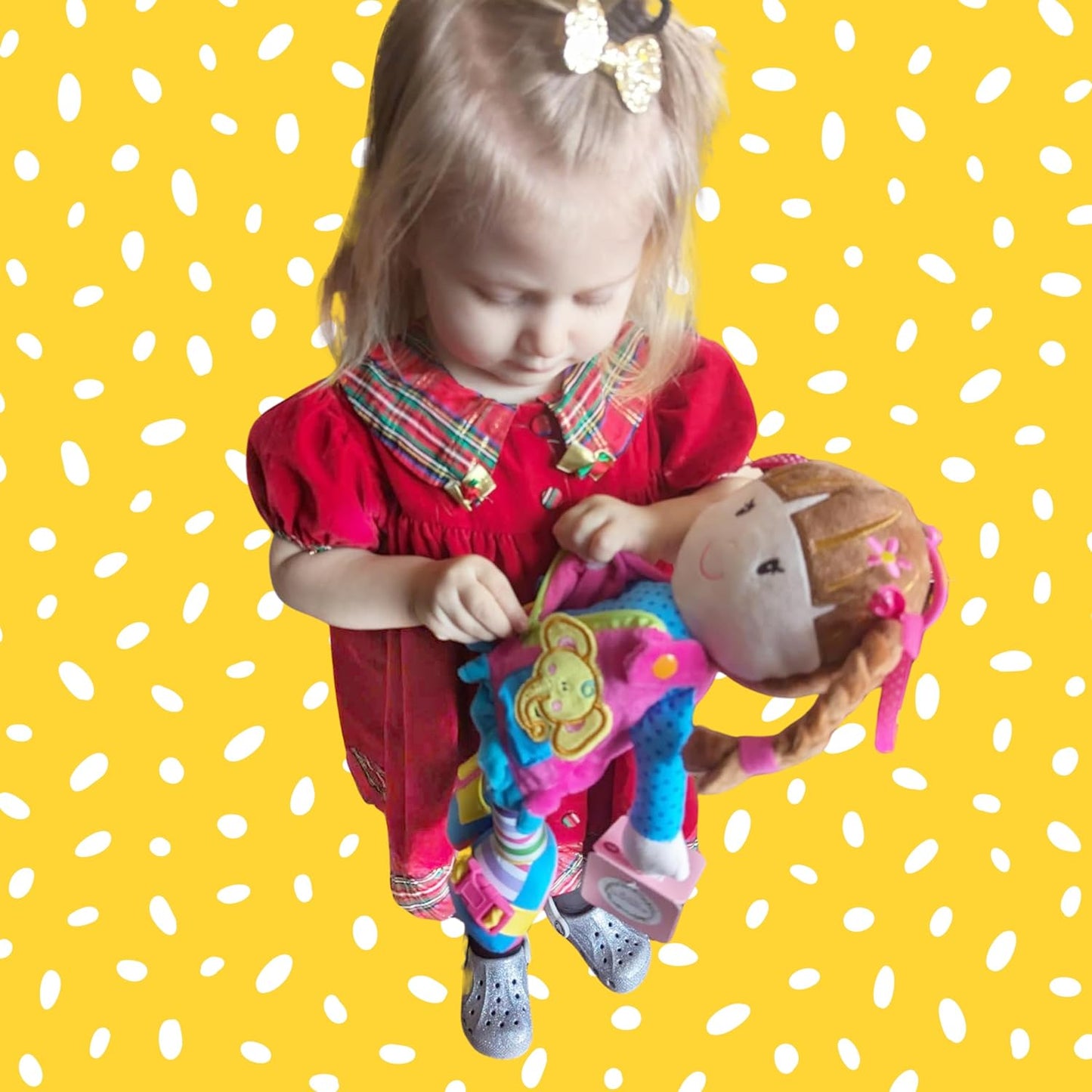 June Garden 16" Dressy Friends Bunnie - Educational Stuffed Plush Doll for Kids and Toddlers 2 Years and Up - Montessori Soft Toy Doll