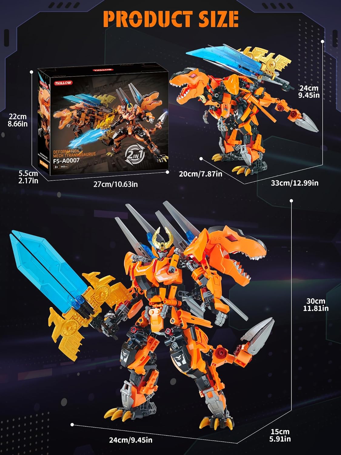 TIALLOW Pterodactyl Robot 2 in 1 Building Toy Sets, Dinosaurs Mech Transforming Building Block Model, Mecha Action Figures Pterosaur Building Kits, for Boys, Adult Age 8-12 (Pterodactyl)