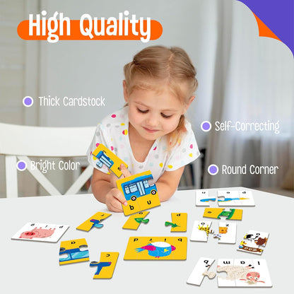 72 Word Spelling Puzzles with Error-Correction Mechanism in 3 Pieces, Perfect for Preschool Learning (36 Block Double Sided)