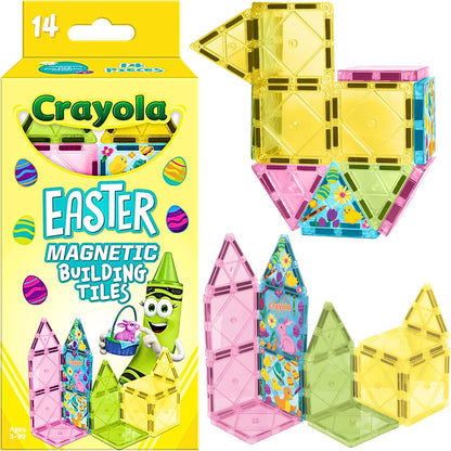 CreateOn Crayola Magnetic Tiles, Building Set for Kids, Magnetic Toys for Kids, Travel Toys, Classroom Sensory Toy Blocks, STEM & Montessori Tools for Boys & Girls Ages 3+, 14-Piece Set (Glitter)