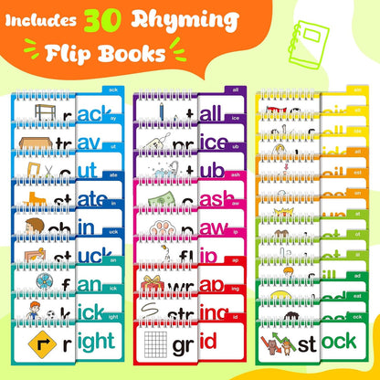 30 Read and Rhyme Flip Books,Word Family Build Book,Learn to Read Phonics Flash Cards,Sight Words Flash Cards Kindergarten Classroom Homeschool Learning Book,Phonics Flashcards,Reading Games