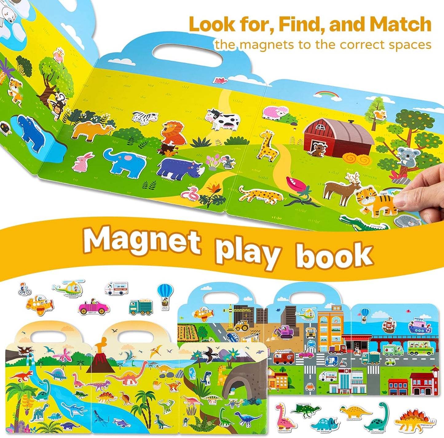 Magnetic Playset Portable Playboard, Cute Farmhouse Animal Reusable Magnets Sticker Books for Toddlers 3-5 Years, 34 PCS Refrigerator Magnets for Kids Girls Boys Perfect Preschool Learning Travel Toy