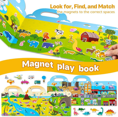 Magnetic Playset Portable Playboard, Cute Farmhouse Animal Reusable Magnets Sticker Books for Toddlers 3-5 Years, 34 PCS Refrigerator Magnets for Kids Girls Boys Perfect Preschool Learning Travel Toy