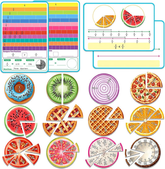 Magnetic Fraction Tiles & Circles, Bars,Math Manipulatives, Fraction Manipulatives for 2nd, 3rd, 4th, 5th Grade Classroom Must Haves Teachers Whiteboard Teaching School Homeschool Supplies