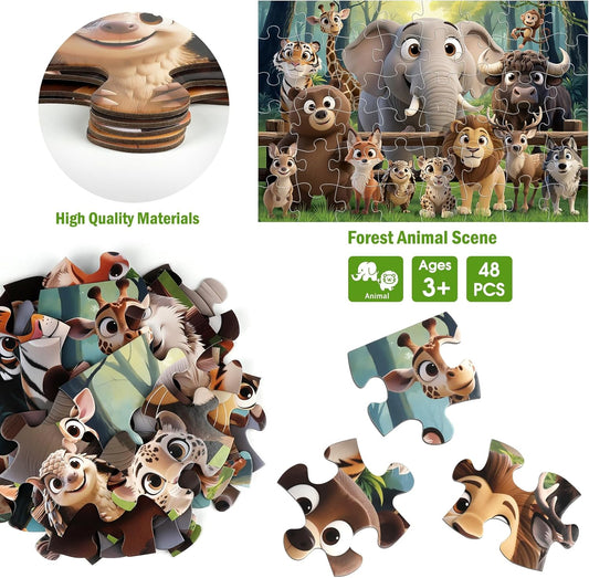 Jumbo Floor Puzzle for Kids,48 Piece Forest Animal Large Jigsaw Puzzles,Learning Educational Toys for Toddlers Ages 3-5,Wildlife Preschool Puzzles Children Easter Gift for Boy Girl Ages 4-8 W