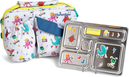 PlanetBox Rover Stainless Steel Bento Box Style Lunch Box Kit for Youth with 5 Compartments – Butterflies Edition includes Insulated Lunch Bag, Leakproof Food Containers & Matching Magnets
