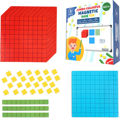 131 PCS Jumbo Magnetic Base Ten Blocks for Math - Place Value Blocks, Base 10 Math Manipulatives K-3, Number Blocks, Math Counters for Kids, Math Cubes, Counting Blocks, Kindergarten 1st 2nd 3rd Grade