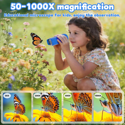 1000X Handheld Microscope for Kids: Pocket Digital Microscope with 1080P&2.0''IPS Screen&Photo/Video - Portable Edu Science Kits for Girls Boys - STEM Toys Birthday Gifts Ages 3-6 6-12(Orange)