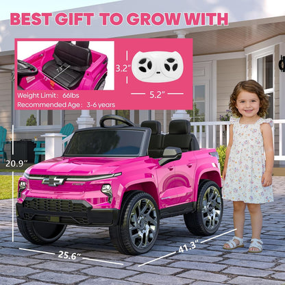 24V Licensed Chevrolet Silverado Electric Car for Kids, Ride on Toys for Toddlers with Remote Control, Soft Start, LED Lights, Music Player, Seat Belts, Easy to Assemble, Black