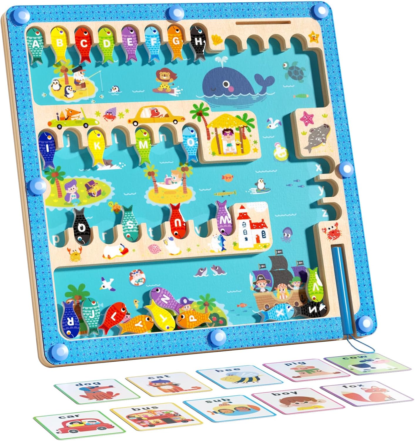Magnetic Alphabet Maze Letter Puzzle Board, Montessori Toys Alphabet Puzzle for 2 3 4 5 Years Old, Fine Motor Skills Toys Magnet Fishing Game for Kids 3-5, Birthday Gift for Girls Boys