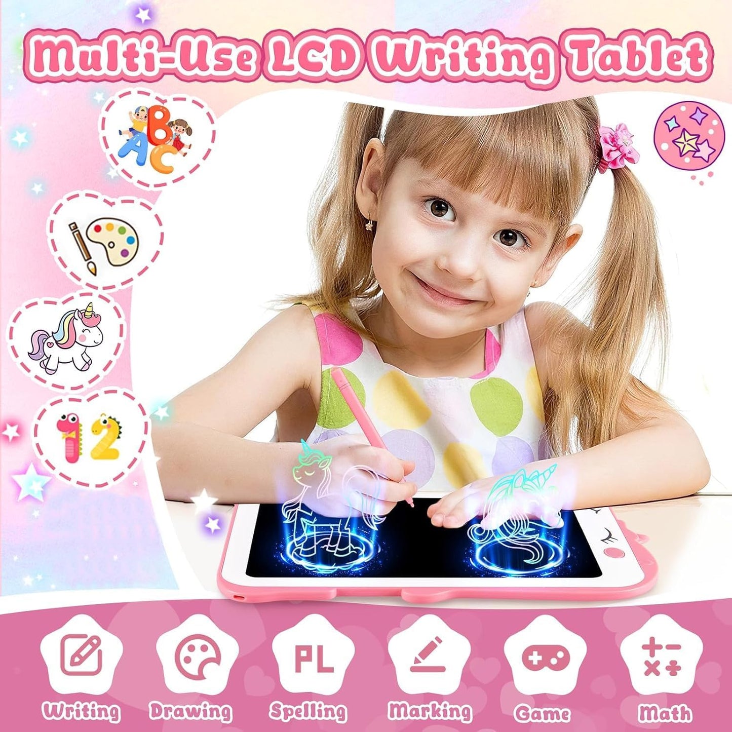 Teriph LCD Writing Tablet for Kids, Colorful Toddlers Toys Drawing Board, Educational Kid Toys, Doodle Pad Dinosaur Toy for 3 4 5 6 7 8 Year Old Boys Girls Birthday Party Xmas,8.5inch & Green