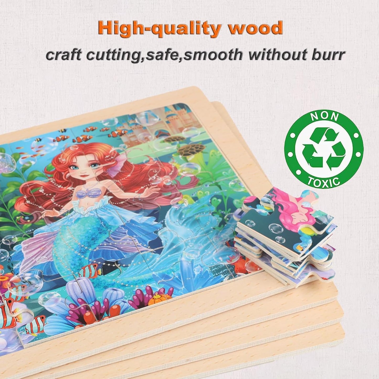 4 Sets of Wooden Puzzles, Each Set has 24 Pieces, Including Castle Unicorn Princess, for Toddlers 3-5, Puzzles for Kids Ages 4-6, Preschool Educational Brain Teaser Toys for Girls 3 4 5 6 Years Old.