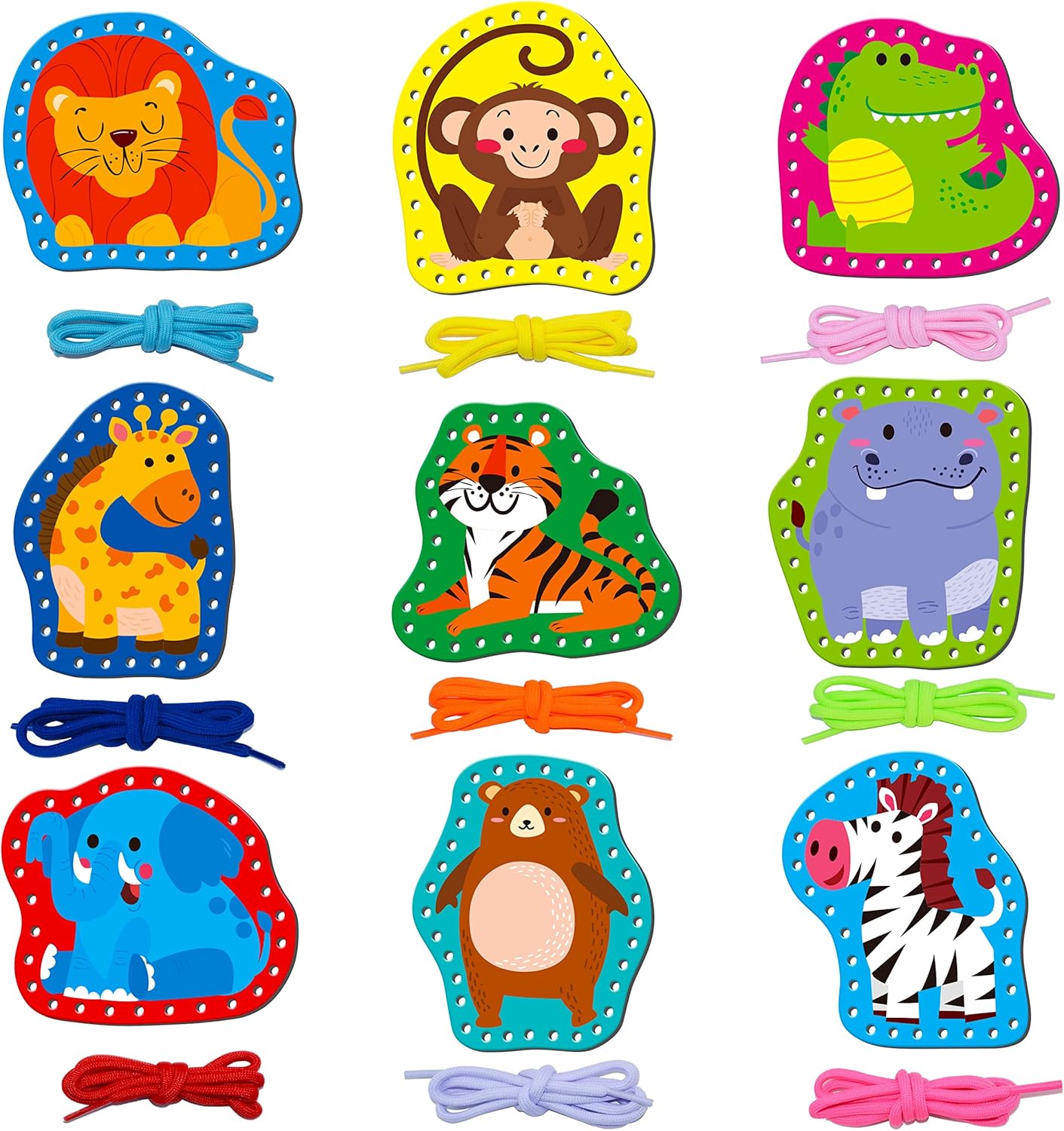 SpriteGru 9 Pieces Kids Lacing Cards, Double Sided Sewing Cards in 9 Vehicle Cards with 9 Colorful Laces, Imagination Development Lacing Toys Games for Children Educational and Learning Activity