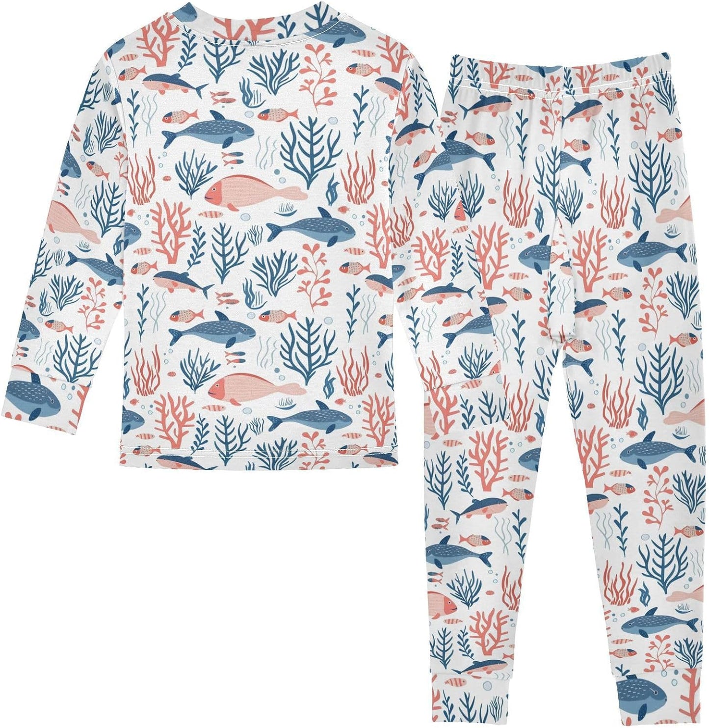 ALAZA Shark Starfish Palm Tree 2 Piece Pajama Set Long Sleeve Top and Pants Sleepwear Unisex - Colors B