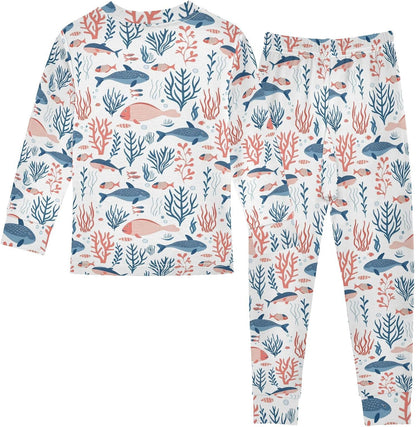 ALAZA Shark Starfish Palm Tree 2 Piece Pajama Set Long Sleeve Top and Pants Sleepwear Unisex - Colors B