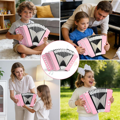 10 Keys Kids Accordion, Horse Button Accordion Toys Accordian Mini Musical Instruments Button for Child Children Kids Toddlers Beginners (Light Pink)