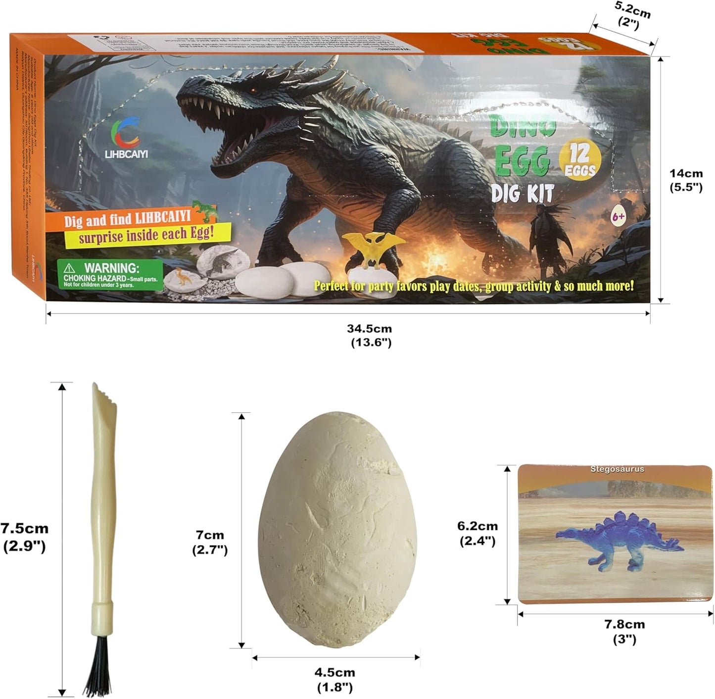 Dino Eggs Dig Kit 12Pcs Dinosaur Excavation Bricks Toys Archaeology Science STEM Experiments Toy Egg Hunt Party Gift for Kids 6-12 Years Old and Up Boys Girls