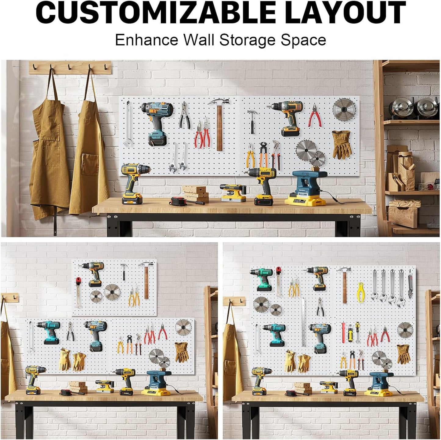 Peg Board, 2 Pack Metal Pegboard Panels Pink Pegboards Wall Organizer with Frame Large Heavy Duty Peg Board with Hooks for Walls Home,Garage Tool Storage,Office Organization,Kitchen 24”×16”