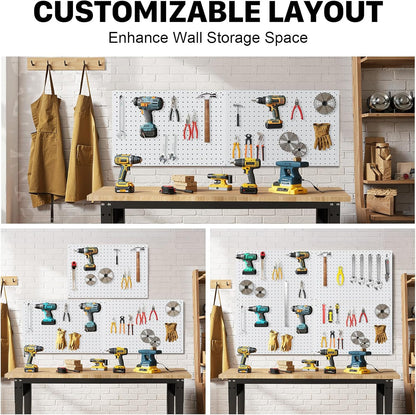 Peg Board, 2 Pack Metal Pegboard Panels Pink Pegboards Wall Organizer with Frame Large Heavy Duty Peg Board with Hooks for Walls Home,Garage Tool Storage,Office Organization,Kitchen 24”×16”