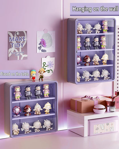 HGYZE Peg Boards for Wall with Shelf & Hooks, No Punching Craft Storage, Small Pegboard Ledges Organizer for Hanging Keychains, 4 Pack Decorative Wall Panel Kits for Blindboxes Lightweight Dolls, Pink