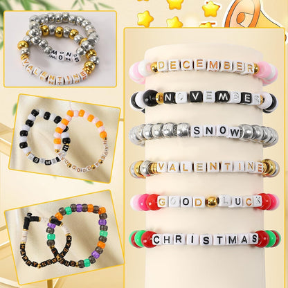 Letter Beads, Augshy 1400 Pcs Morandi Cube Alphabet Bead,Square Letter Beads with 1 Roll 10M Crystal String Cord (6mm)