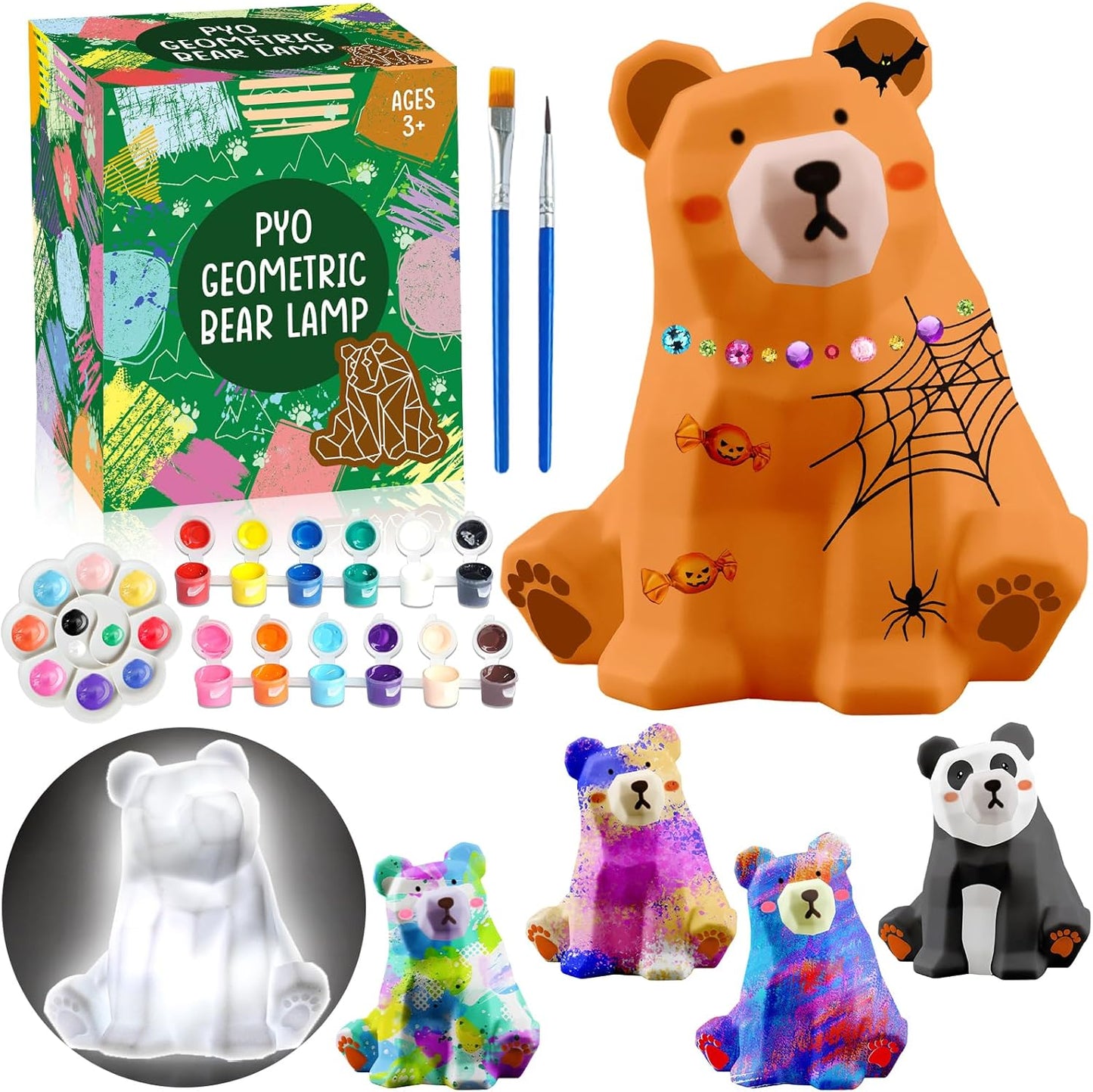 FUNZBO 4.3in Paint Your Own Dinosaur Lamp Kit - Arts and Crafts Supplies Painting for Kids Teens, DIY Night Light Dinosaur Toy for Boy Girl 3 4 5 6 7 8 9 10 11 12 Birthday Gift