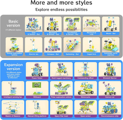 Solar Power Kits, 36+ Model STEM Robot Building Toys for Kids 4-12, 434 Pcs with Solar/Gears/Sensors, Educational Science Engineering Projects, Birthday for Boys Girls