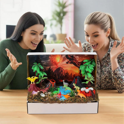 Teyva Daily 48 Pcs Dinosaur Diorama Kit Habitat Project Box Set 3D Dinosaurs Diorama Supplies Include Dinosaurs Model Figures & Eggs Volcano Artificial Trees with Cardboard for DIY Crafts Gifts