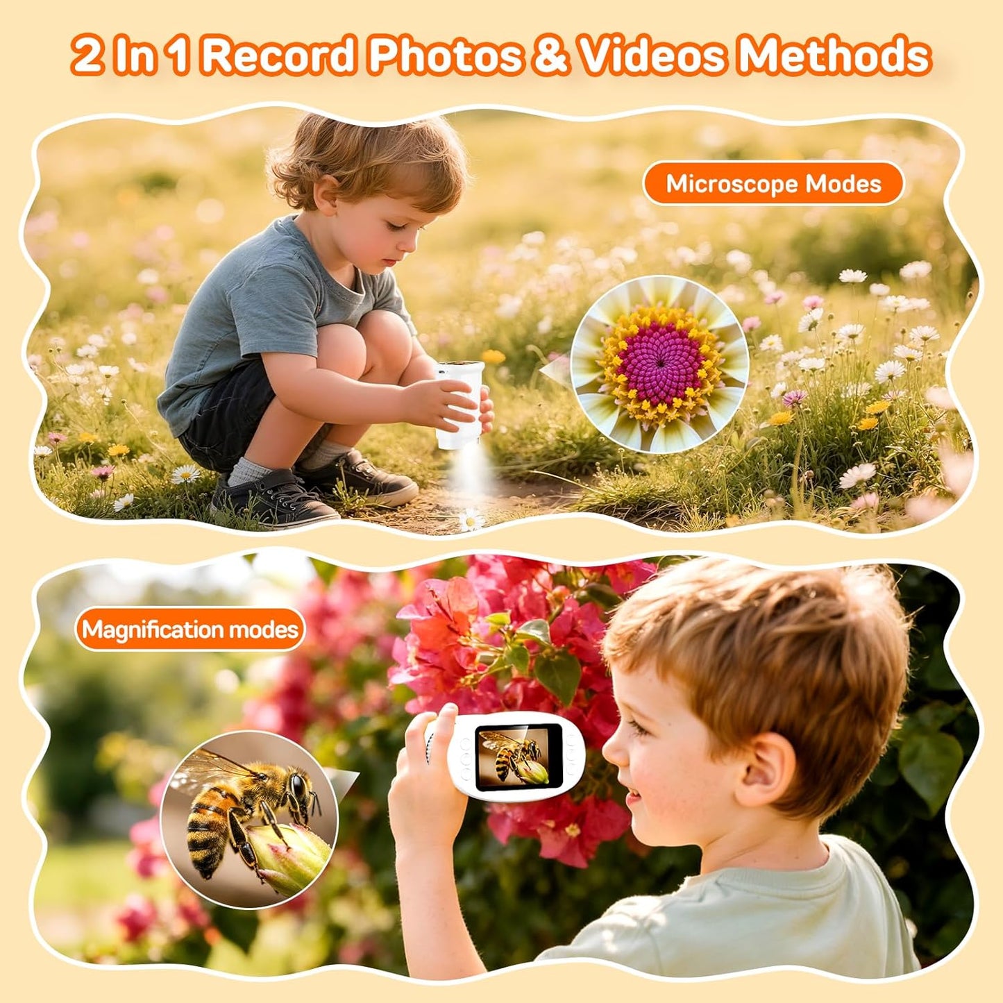 1000X Digital Handheld Microscope for Kids with 2.0" IPS Screen, Outdoor Toys Portable STEM Science Lab Gifts, Rechargeable Pocket Microscope Educational Toy for Boys & Girls Age 4-6 8-12, Orange