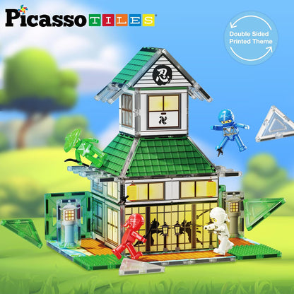 PicassoTiles 60pc Magnetic Tile Princess Castle Building Set with Double Sided Printed Tiles 2 Character Figures STEM Educational Toy Kit for Kids Pretend Play Montessori Learning Ages 3 to 8 PTQ04