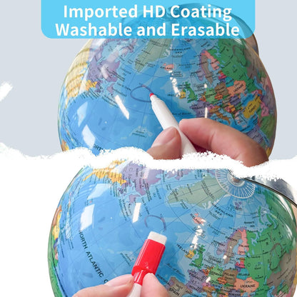 8'' Illuminated Globe for Kids(World Globe with Stable Heavy Metal Base Rewritable Easy-Read High Clear Map Educational Interactive for Children Learning STEM Toy Present for 3+ Years Old)