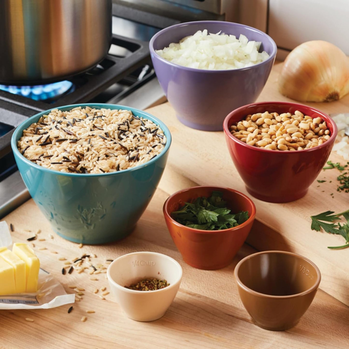 Rachael Ray Tools and Gadgets Nesting/Stackable Measuring Cups Set, 6 Piece - Assorted Colors