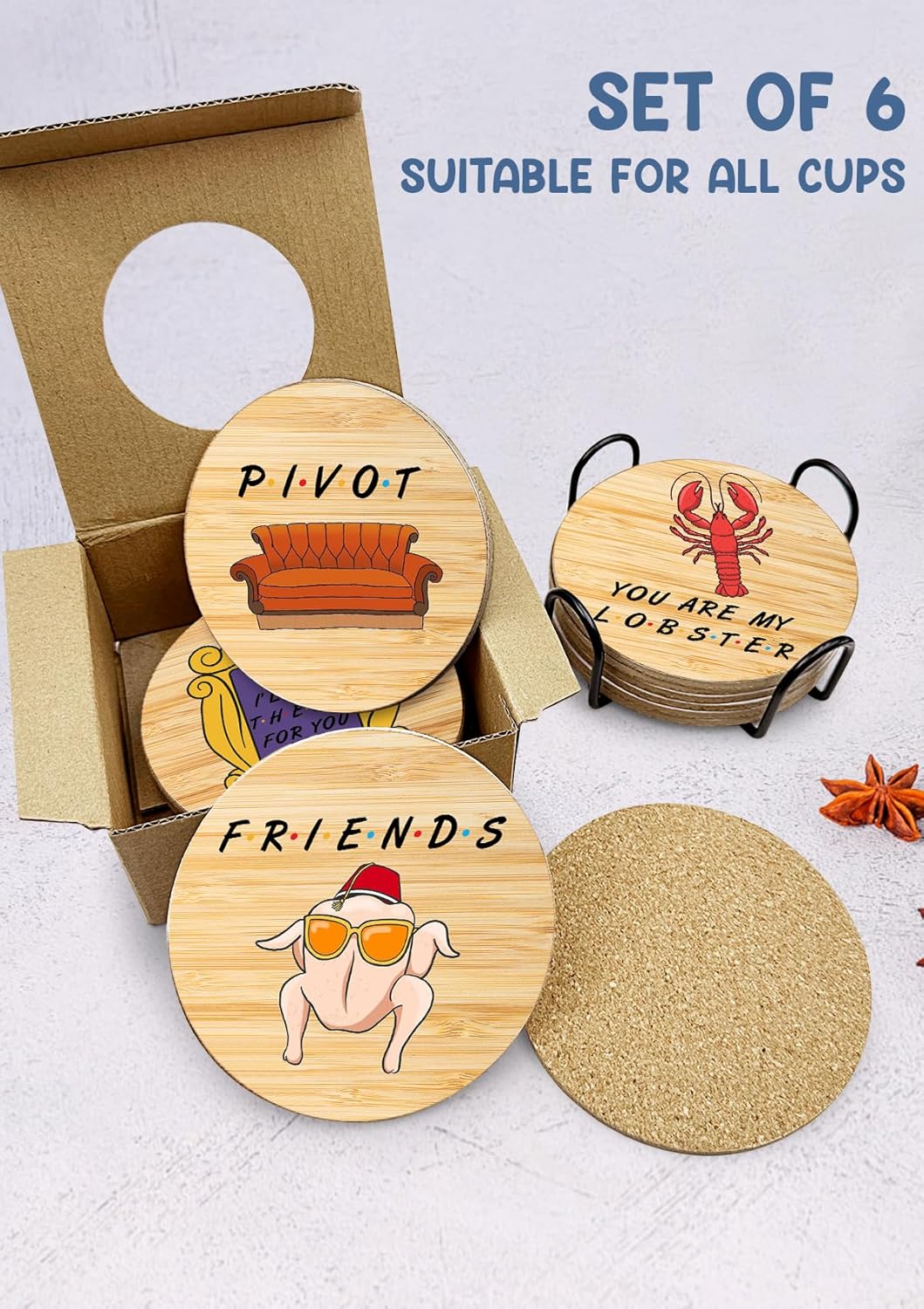 Golden Girls TV Show Merchandise,6 PCS Cork Coasters for Drinks,Funny Set with Coasters Holder,Golden Girls Fans Clean Dirty Dishwasher Magnet,Refrigerator Sign Kitchen Decor Gifts