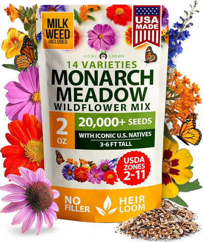 HOME GROWN Milkweed Flower Seeds - 500 & Monarch Butterfly Wildflower 20000