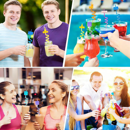 24 Pcs Building Blocks Theme Drinking Straws - 8 Colors Reusable Straws for Adults Brick Themed Gatherings Accessories With 2 Cleaning Brushes