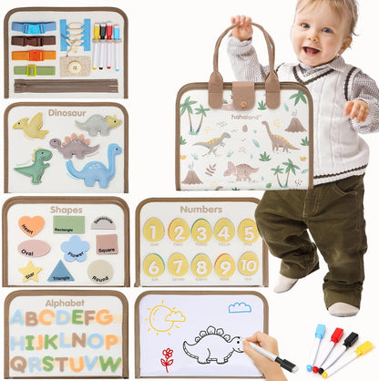 hahaland Busy Board for Toddlers - Montessori Toys Preschool Learning Activities with Life Skills, Alphabet, Number, Shape, Color, Animal, Weather - Toddler Boy Learning Educational Toys, Travel Toys