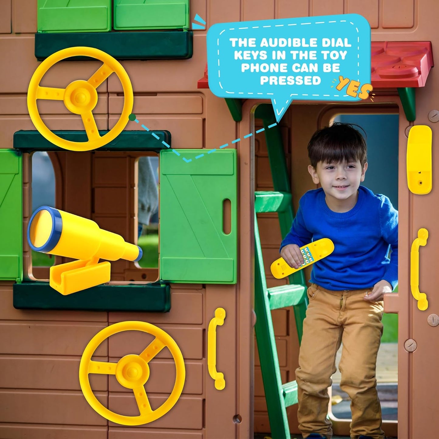 5 Pack Kids Playground Accessories Set Swingset Steering Wheel Plastic Telescope Safety Handles Telephone Toy for Outdoor Playhouse Playset (Color Set 4)