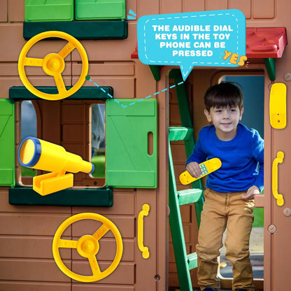 5 Pack Kids Playground Accessories Set Swingset Steering Wheel Plastic Telescope Safety Handles Telephone Toy for Outdoor Playhouse Playset (Color Set 4)