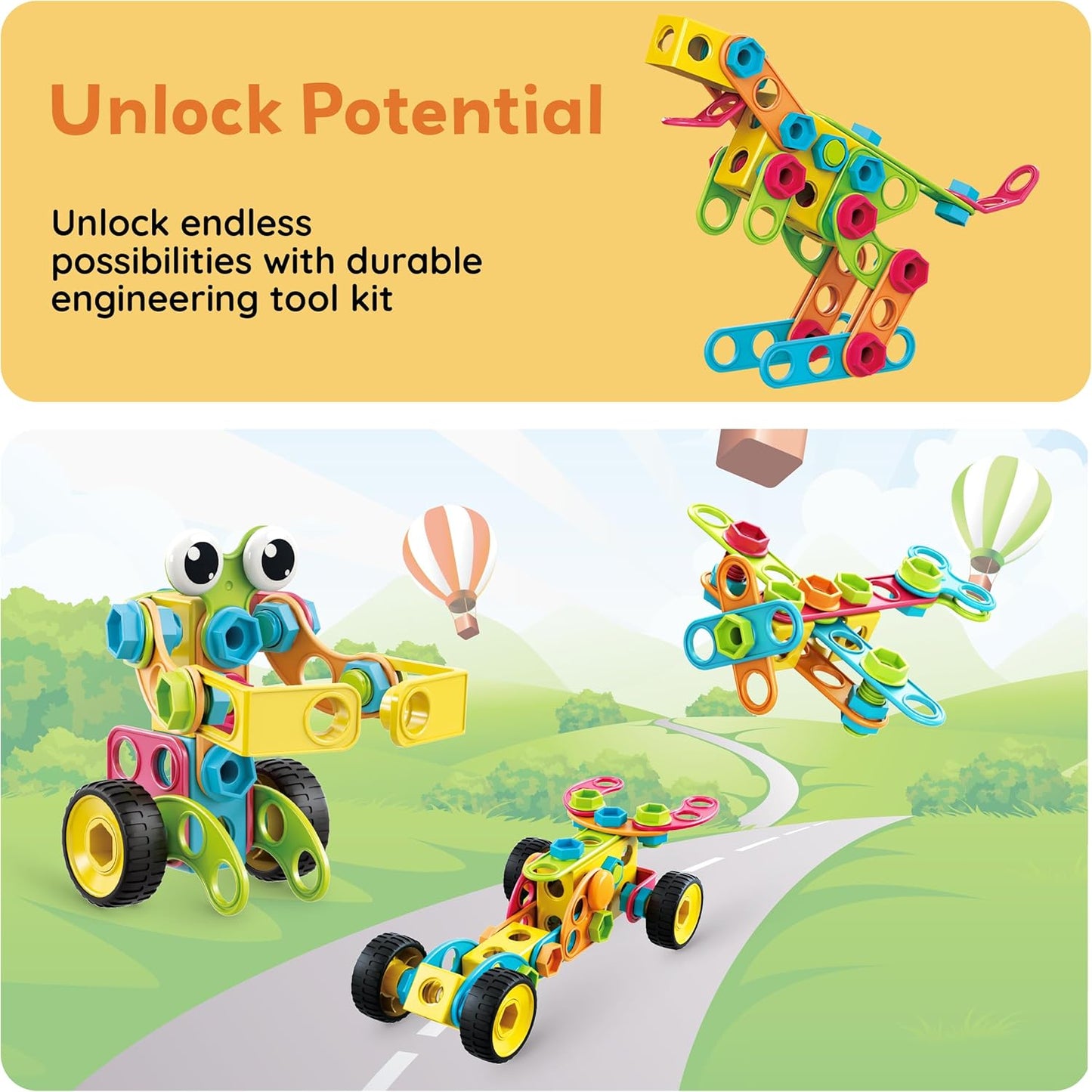 PicassoTiles 152pc STEM Construction Toy Building Set for Kids Ages 3+ Includes Power Drill, Ratchet, Idea Book, Storage Box Educational Engineering Science Kit & Sensory Toys for Boys & Girls PTN152