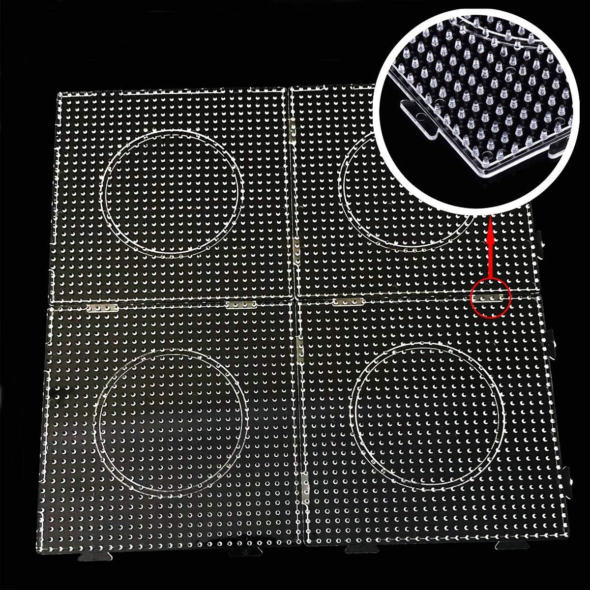 5 mm 6 Pack Fuse Beads Boards Allazone Large Round Square Clear Plastic Pegboards with 4 PCS White Beads Tweezers, 10 PCS Ironing Paper for Kids Craft Supplies
