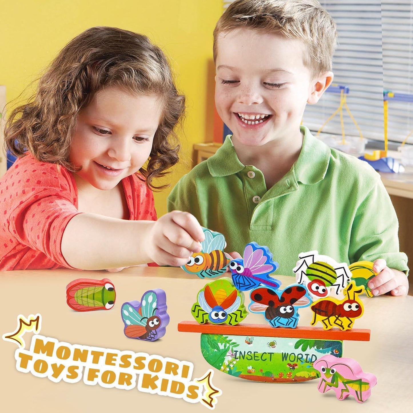 Vileafy Wooden Insect Toys for Kids -Bug Figurines Building Blcoks, Montessori Educational Wooden Toys for Preschool Learning, Fine Motor & Spring Nature Play Gift