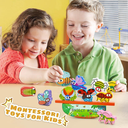 Vileafy Wooden Insect Toys for Kids -Bug Figurines Building Blcoks, Montessori Educational Wooden Toys for Preschool Learning, Fine Motor & Spring Nature Play Gift