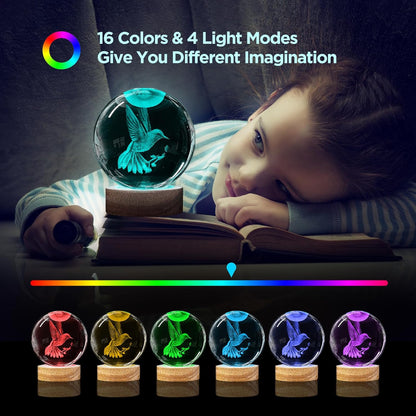 3D Solar System Crystal Ball Night Light with 16 Color Wooden LED Base Upgraded 3.15 In Galaxy Planets Ball Lamp with Remote for Birthday Christmas, Astronomy Space Gifts for Boys Girls Kids
