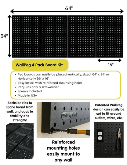 WallPeg Made in USA Pegboard Panels Garage Organization - Wall Storage Kit (PB-2 B) (2) ea - 24" x 16" Peg Board Tool Organizer Panel Set - Garage Organizer Kit