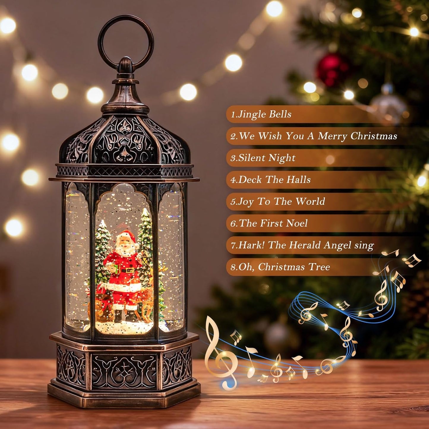 Christmas Snow Globes Lantern, Church and Christmas Tree Christmas Decorations Indoor, 6H Timer Battery & USB Powered Light Up Musical Snow Globes for Kids Women Adults Gift Thanksgiving Home Decor
