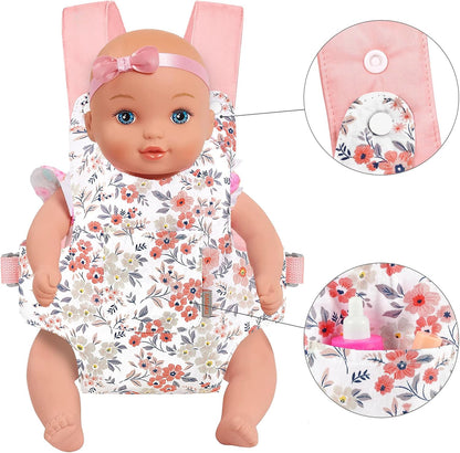 GAGAKU Doll Carrier for Stuffed Animals, Reborn Baby Doll Accessories Toy Carriers for Kids 3+ Toddlers - Pink Wax Flowers