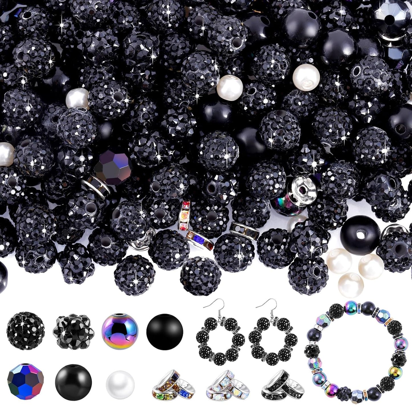 300 Pcs Diamonds Beads for Jewelry Making, Included 10 mm Red Rhinestone Beads for Bracelets, Bubblegum Bead for Pen Making, Pearl and Spacer Bead for Bracelet Necklace Earring Crafting